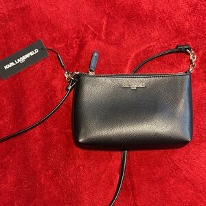 Karl Lagerfeld Black Leather Crossbody Bag